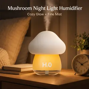 Mushroom Night Light Humidifier - USB Rechargeable Cool Mist Diffuser, Color-Changing Ambient Light, Portable Mini for Bedroom, Desk Decor